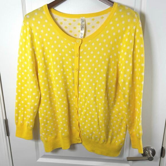 Pina Rossi Yellow White Polka Dots Button Down Cardigan Sweater Women’s XL - Picture 1 of 9